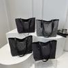 Stylish Black Polka Dot Bow Tote Bag For Women 2024 Large Capacity Casual Shoulder Handbag