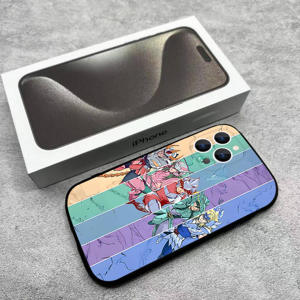 Phone Case For iPhone 17,16,15,14,13,12,Pro,Max,Plus,E,SE4,Air,Mini S-Saint Seiya Knights Zodiac Black Soft Box