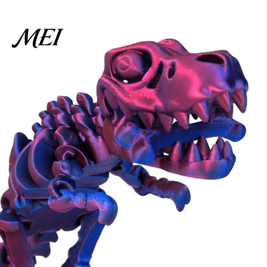 Flexible Dinosaur Figure 3D Printed Figure, Movable Joints Smooth Opening Decoration, Toy Gradient Metallic Texture Mini Bone Accessories Science Gift