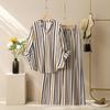 Women's Striped Two Piece Set V Neck Loose Top Wide Leg Pants Casual Vacation Matching Outfit
