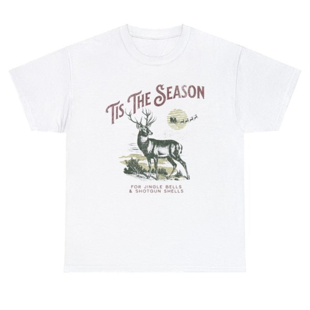 Tis The Season for Jingle Bells and Shotgun Shells Tshirt Funny Deer Hunting Christmas Graphic T Shirts Woman Man Casual Cotton S