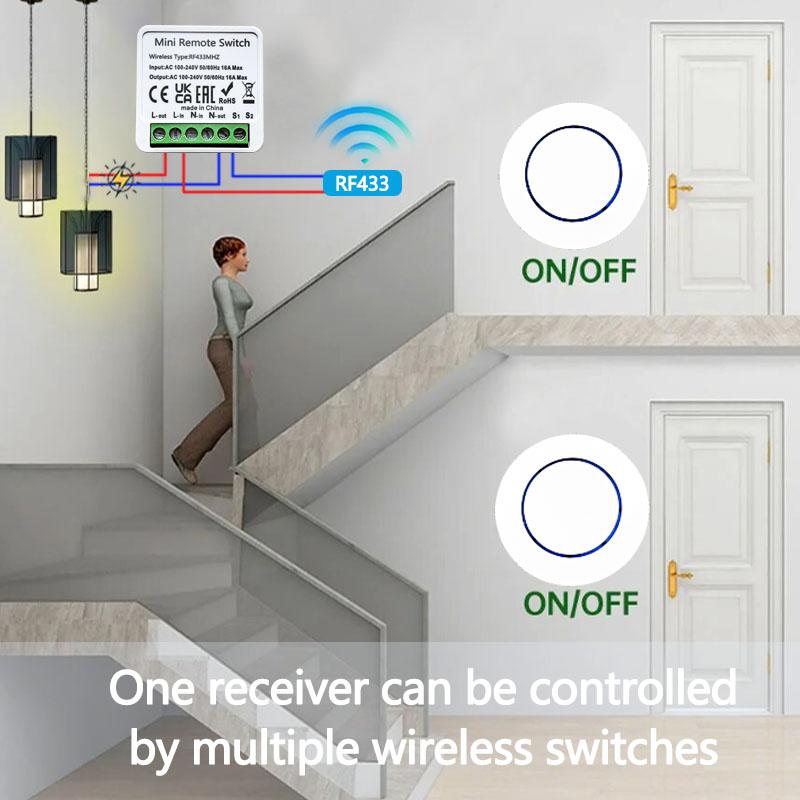 Interrupteur Intelligent 16A Contrôleur Relais RF 433MHz Télécommande Sans Fil Mini Bouton Rond Interrupteur Mural à Panneau pour Appareils DIY Maison Intelligente