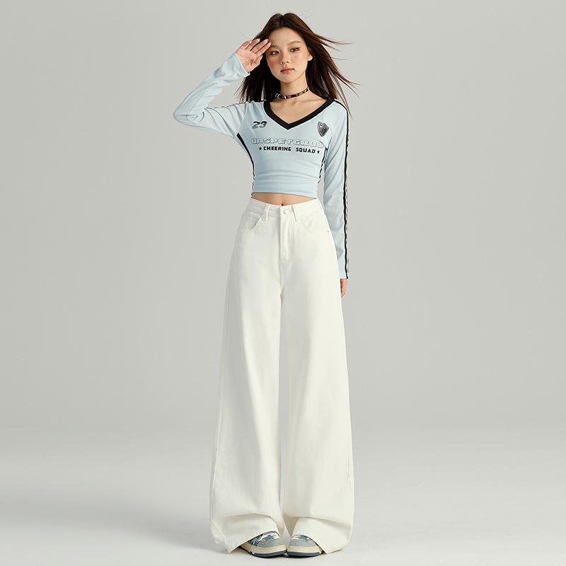 

Women s High Waist White Wide Leg Slimming Jeans for Spring/Summer Medium