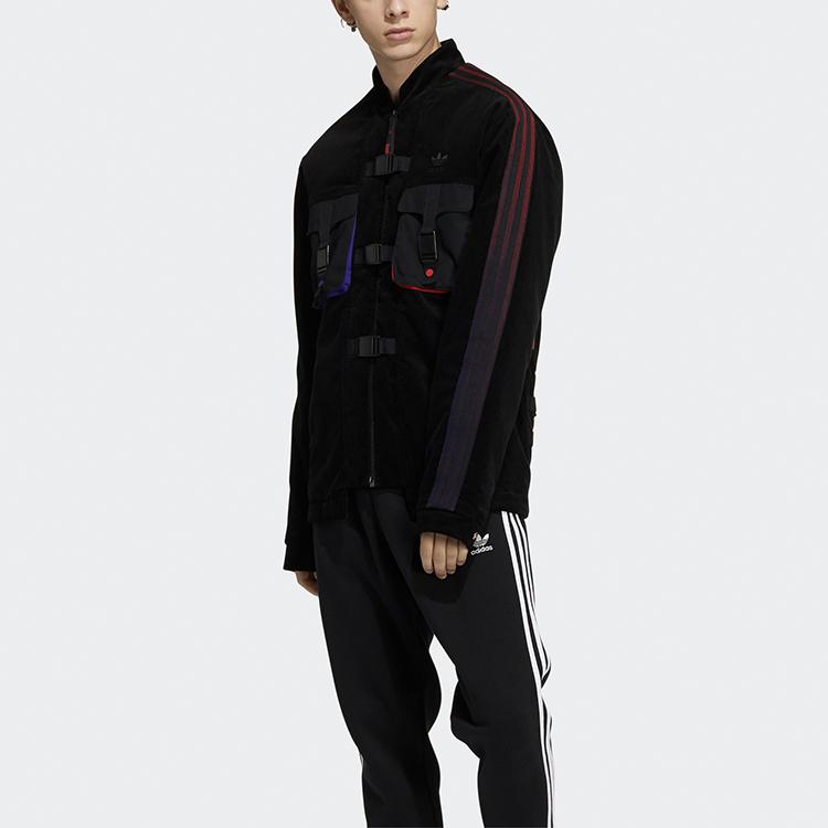 Adidas Oryginalna kurtka trenerska Trefoil CNY z nadrukiem, stójka, casualowa, bawełniana odzież sportowa męska, odzież wierzchnia, czarna GN5444