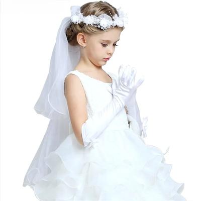 Children Girls Gloves Satin Long Gloves Children's Day Party Performance Dance Gloves with Bowknot Kids Dress Accessories