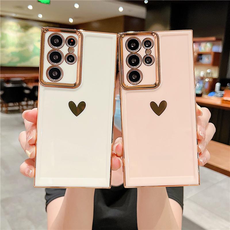 Bling Glitter Love Heart Plating Soft Case For Samsung Galaxy A53 5G S22 Ultra iPhone 14 Plus 13 Pro Max Shockproof Silicone TPU Back Cover Shell