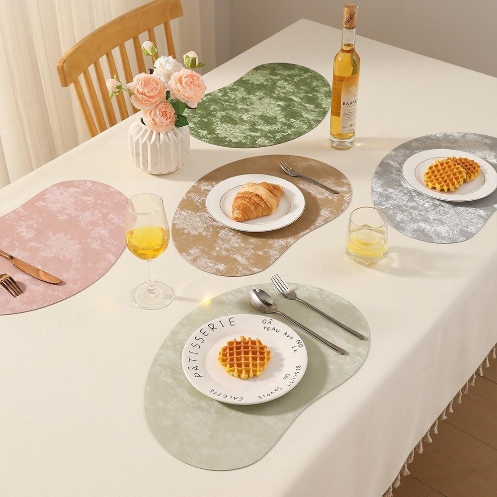 Cashew Shaped Leather Placemat Nordic Thermal Heat Resistant Decorative Table Mat Double-sided Faux Velvet
