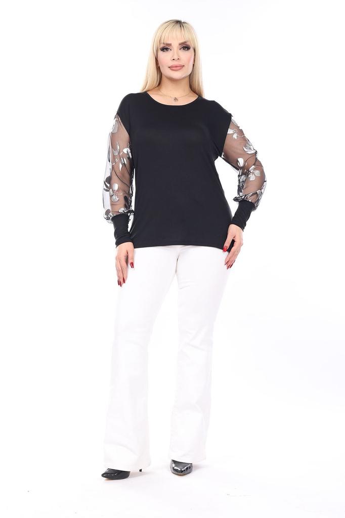 Damen Bluse in großer Größe Schwarz Flexible Übergröße Bluse 18B-2503