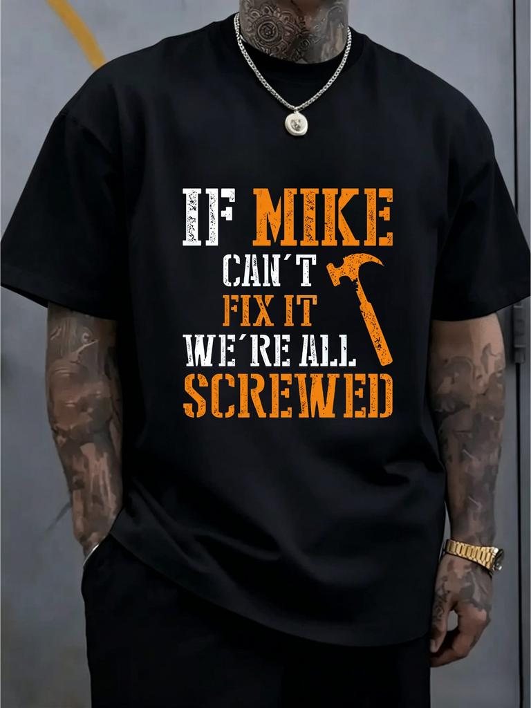 Vintage Mike Quote Hammer Text Print Unisexs Short Sleeve Tee Crew Neck Humor RepairUnisex Slogan Casual Outdoor Daily Comfort Top