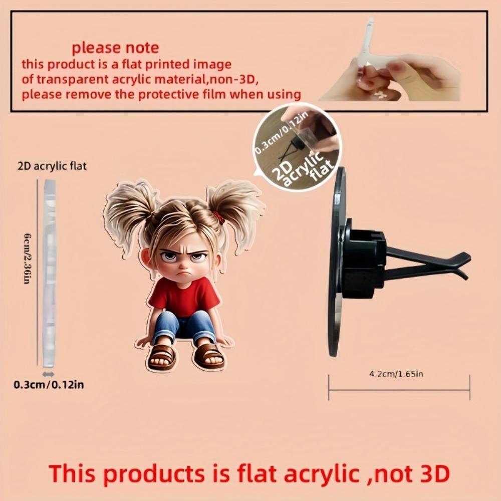 2D plochá dívka s culíkem klip do mřížky ventilace auta dekorativní difuzér (vůně není součástí dodávky), dekorace interiéru auta, klip na aromaterapii, ideální pro sváteční dárky