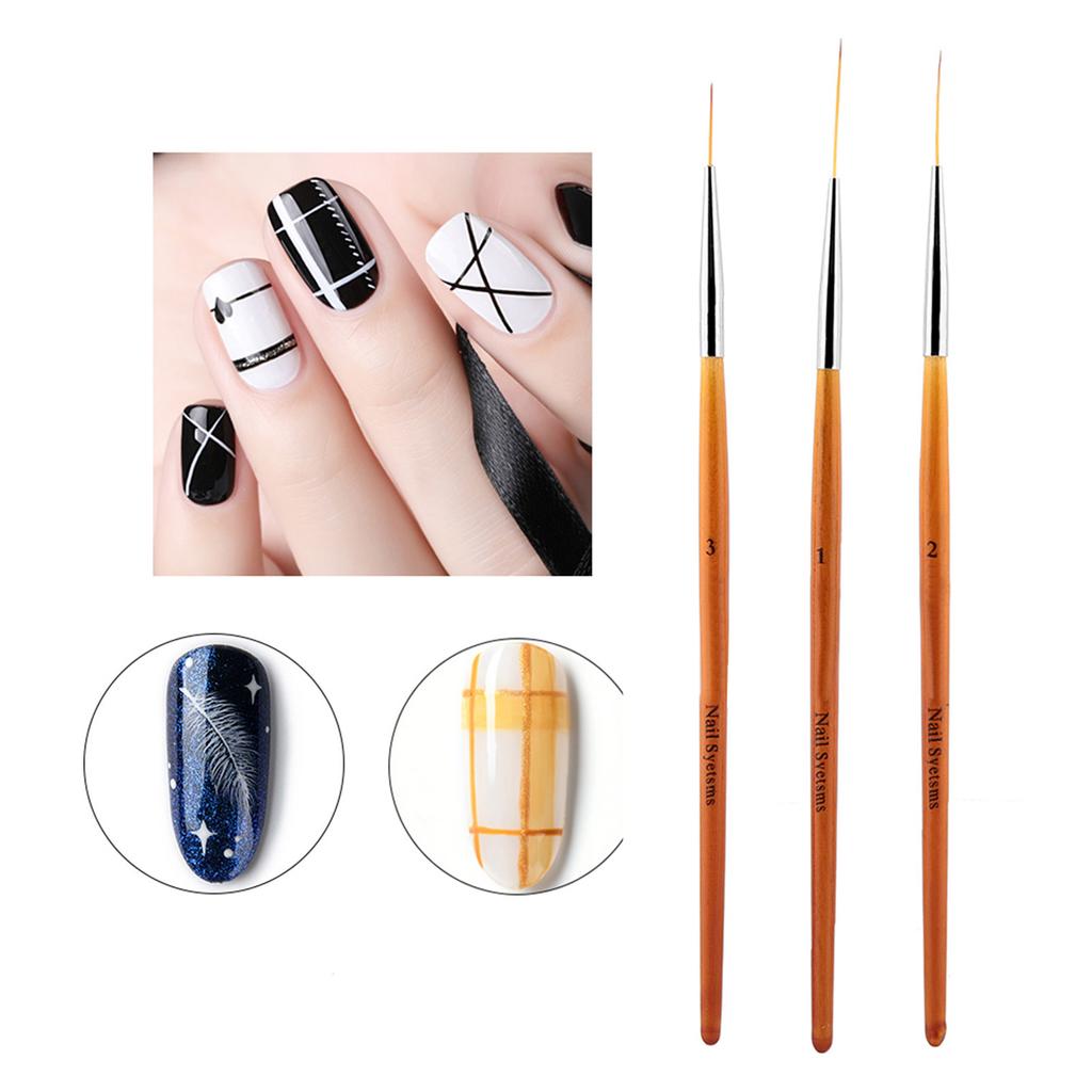 3Pcs Nail Art Drawing Line Brush Painting Pen Nail Dotting Tool Set