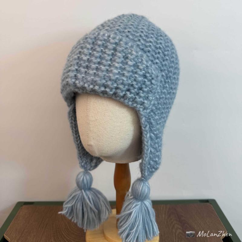 Korean Ins Style Cute Tassel Braid Thick Knit Hat Ear Protection Autumn Winter For Women