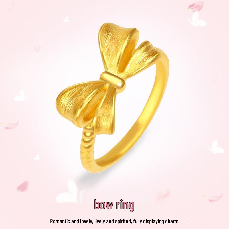 Gold-Plated Adjustable Brass Bow Ring - Simple Women's Style