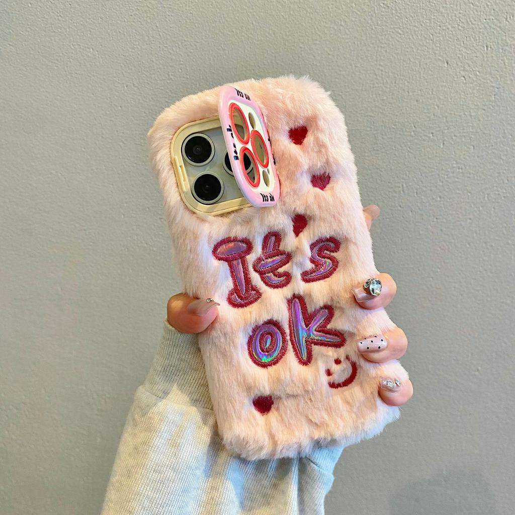 Plush Letter Smiley Face Mobile Phone Case for Apple 16PROMAX Trend 15 Fine Hole 12 Girl Winter 14PRO