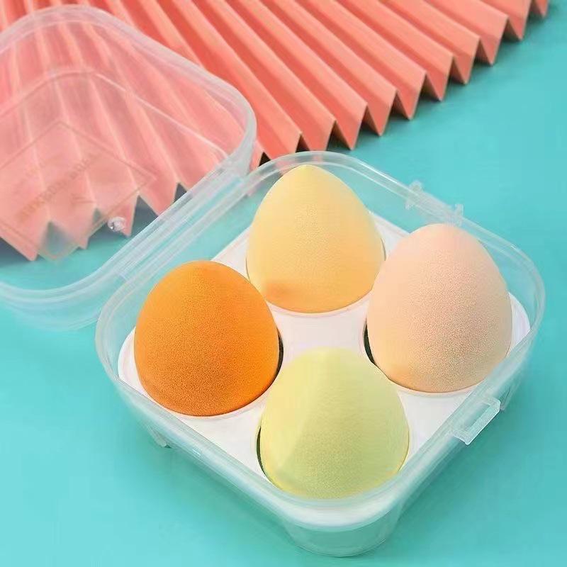 Sada Beauty Blenderů bez latexu: Houbičky na make-up ve tvaru kapky s úložným boxem - 4 houbičky s vysokou elasticitou