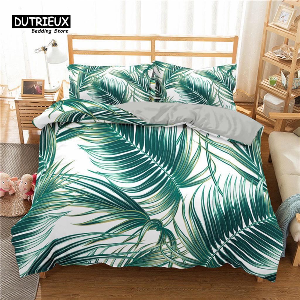 Green Palm Leaf Bedding Set Hawaiian Tropical Leaves Duvet Cover Microfiber Monstera Banana Leaves Quilt Cover For Teen Adults