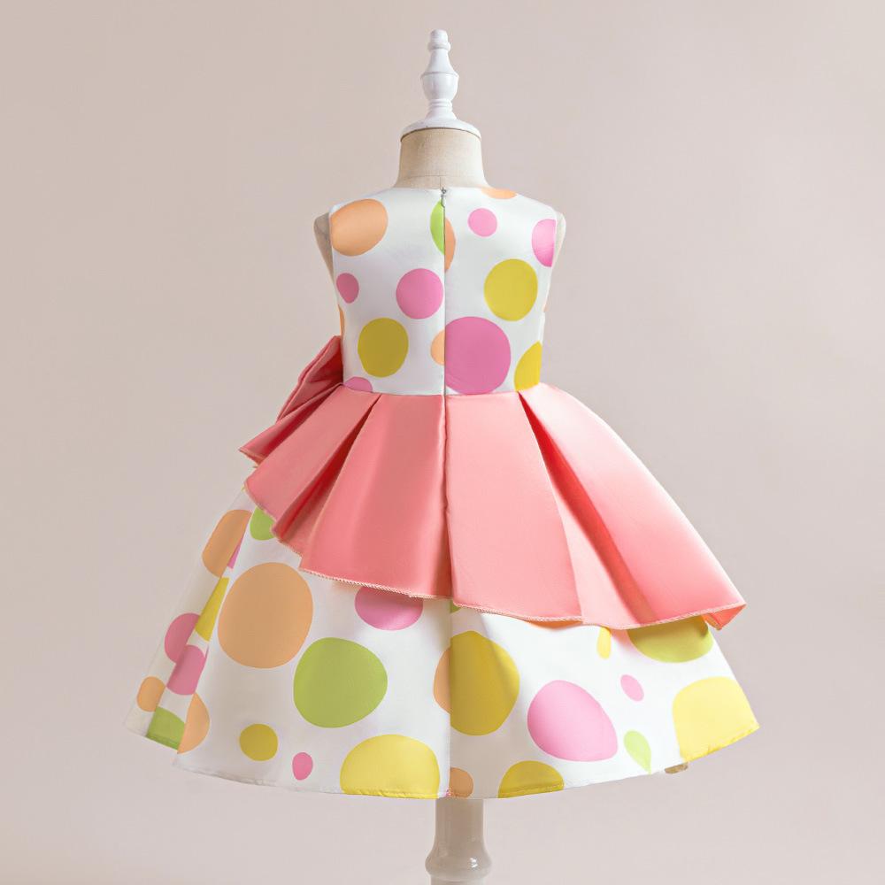 Girls Polka Dot Pleated Dresses Party Princess Dress Girl Sleeveless Clothes Kids Birthday Wedding Formal Costumes Children Wear