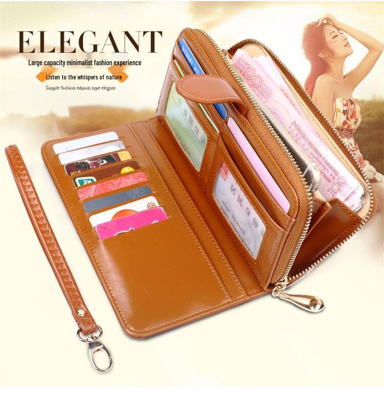Women's Trifold Leather Wallet - Coin Purse, Card Holder & Phone Bag (Oily Leather, H006)