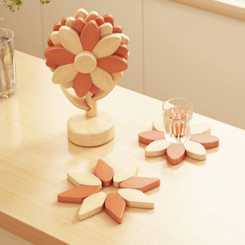 5 Piece Non-slip Placemats Heat-resistant Insulation Mat Home Decoration Sunflower Coaster Set Dish