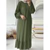 Women Spring and Autumn Muslim Plus Size Long Dress Long Sleeve Ruffled hem Simple Vintage Dress