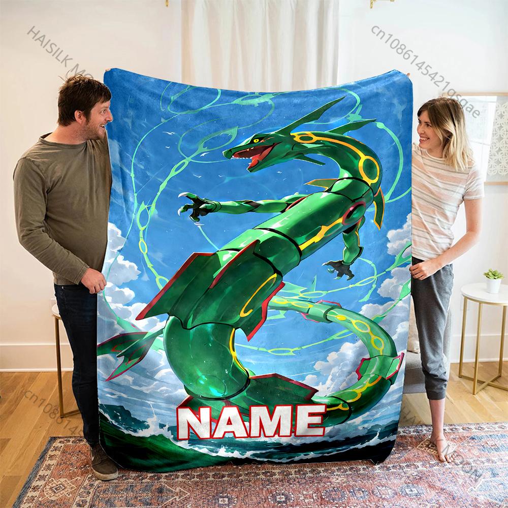 Pokemon Rayquaza Printed Blanket with Name or Text- Ultra Soft & Cozy Gift Present,Warm Lightweight Throw for Bed,Couch & Travel