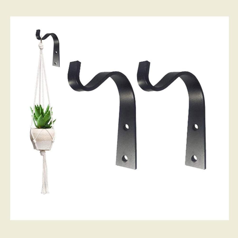 4Pcs Black Metal Wall Hooks Curved Hanging Plant Bracket Flower Basket Decor