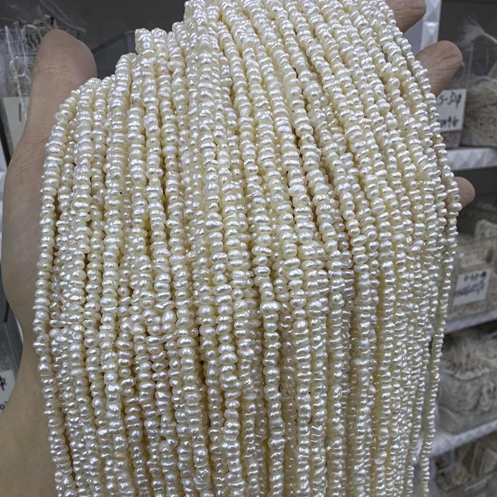 1String, White Natural Freshwater Pearls, Handcrafted Rondelle Pearl Beads for Jewelry Making DIY Crafts (Beads 3-3.5mm, Length 36cm)