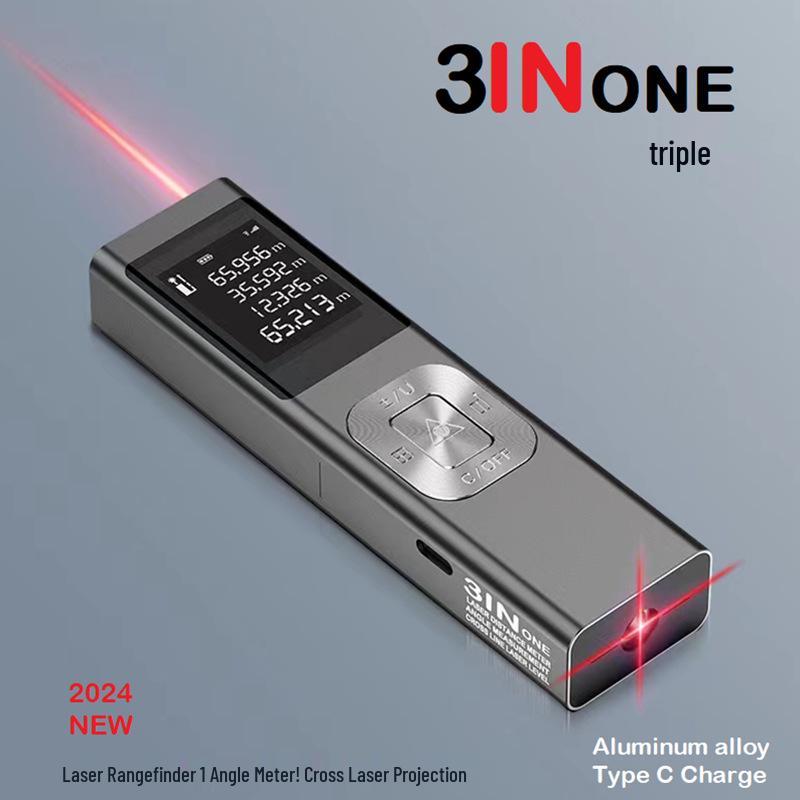 3-in-1 Mini Laser Rangefinder with Cross Laser Level & Metal Shell