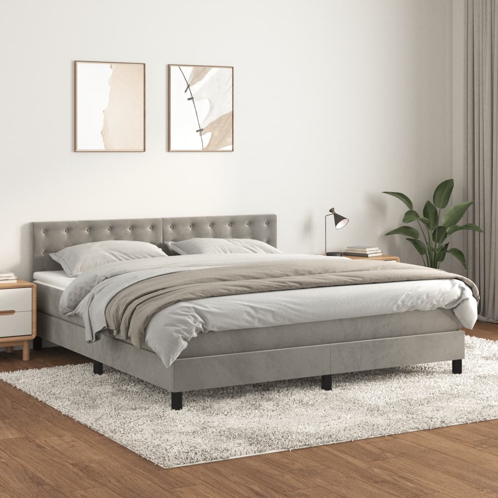 Box Spring Bed with Mattress Light Grey 160 x 200 cm Velvet