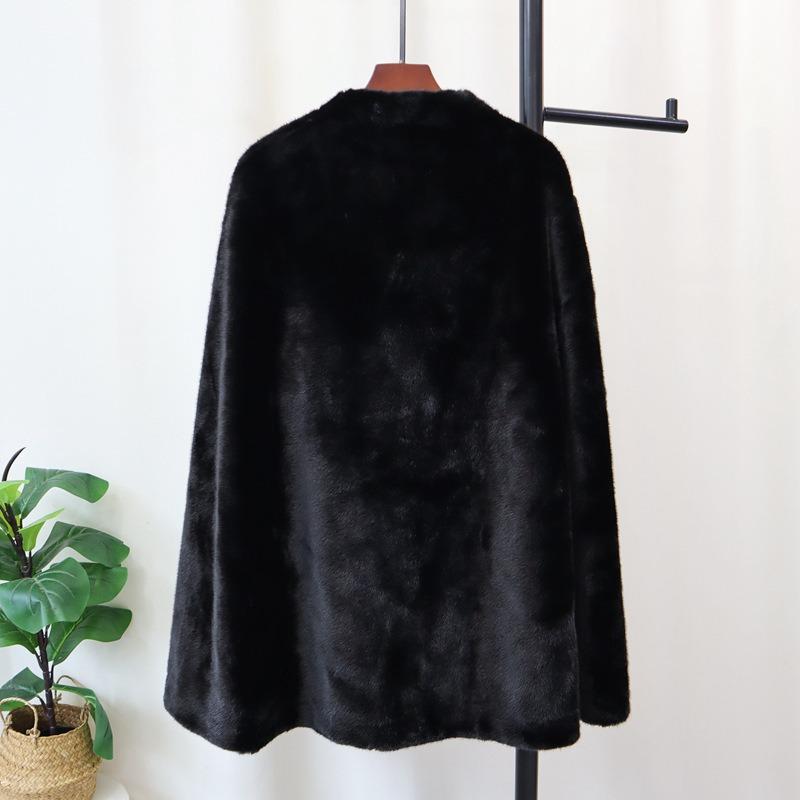 Thickened Fur Integrated Medium and Long Cape Coat Autumn and Winter New Belt Shawl Coat Women