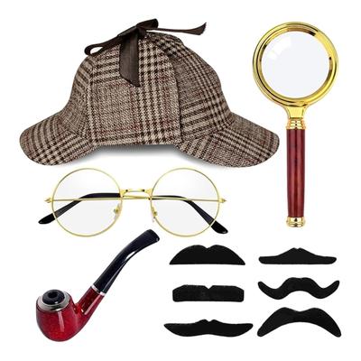 5Pcs Detective Costume Accessories for Adult Teen Detective Hat Magnifying Glass Eyeglass Bowtie Holmes Detective Kit