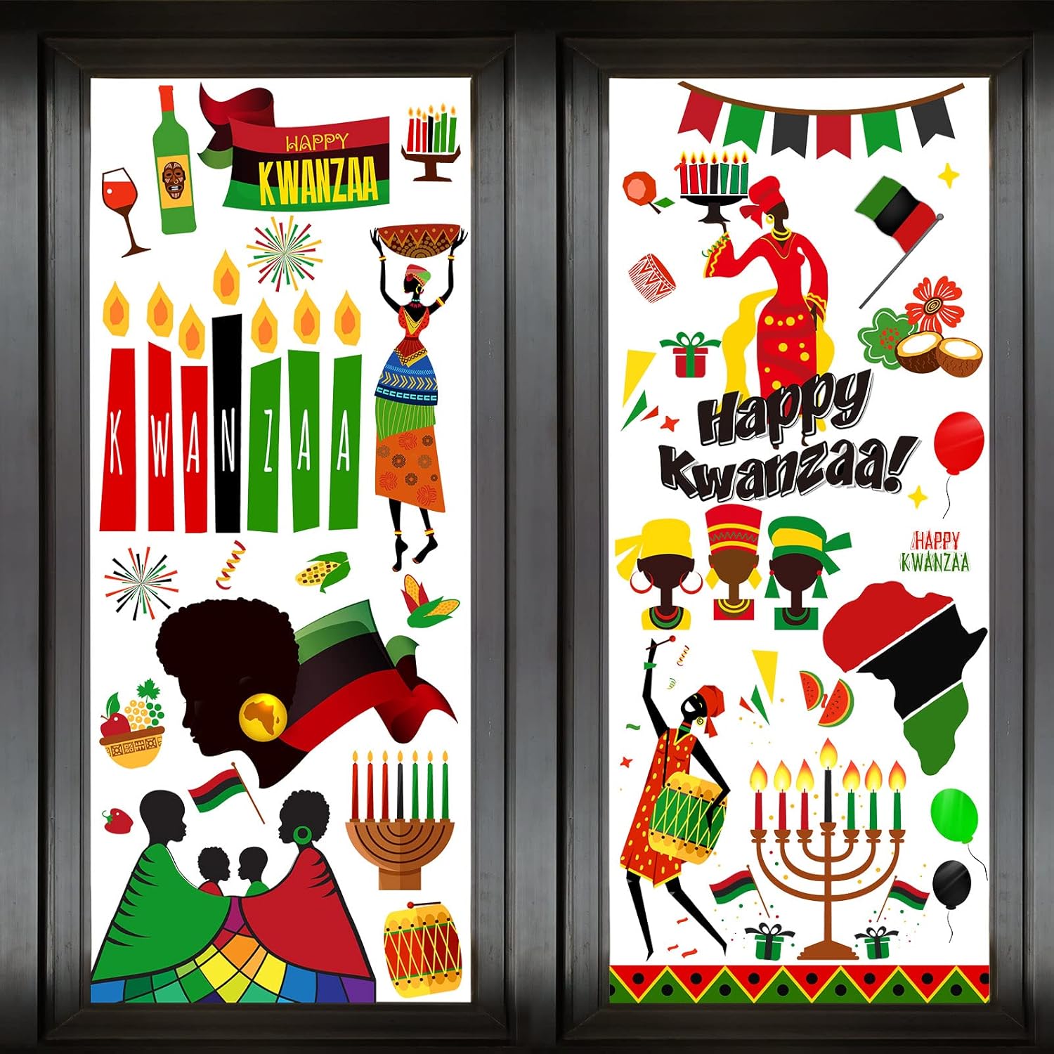9 Pieces Kwanzaa Window Stickers Clings Kwanzaa Window Decorations Decals for Office Home Glass Door Party Decor, 11.8 x 7.9 Inches