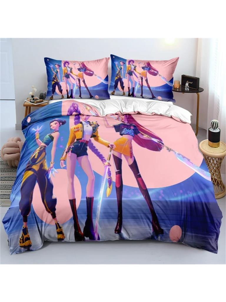 Comforter Anime Bed Sheet Demon-Hunters Huntrix Bedding Set Single Twin Full Queen King Size Bedclothes Room