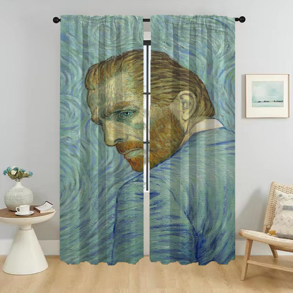 Halloween Decoration Van Gogh Blackout Curtain for Room 2 Panel Kitchen Curtains for Camera Partition Home Interior Curtains