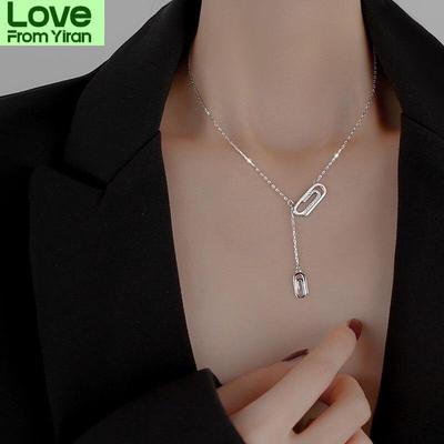 925 Sterling Silver Paperclip Necklace For Women Long Tassel Rose Gold Necklace Friendship Jewelry Gift