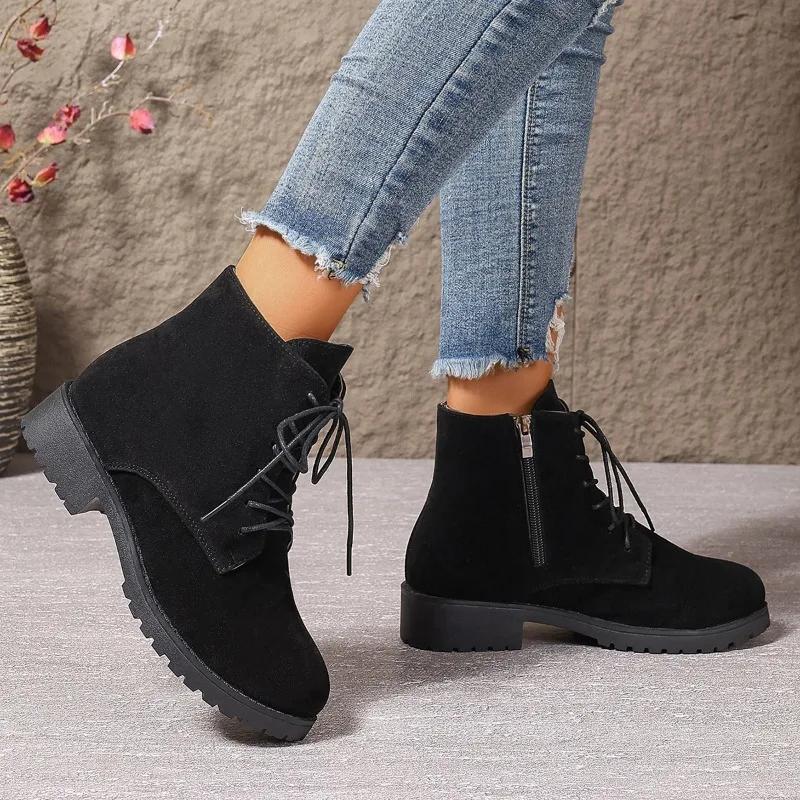 fashion Women's Shoes 2024 Hot Sale Side Zip Women Boots Winter Round Toe Solid Short Barrel Low Heels Plus Size Boots Zapatos De Mujer