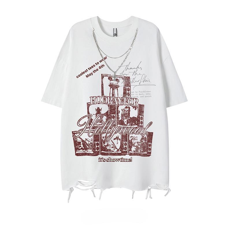 Tricouri cu mâneci scurte rupte, la modă, cu gâtul O, cu colier, pentru femei, cu imprimeu de vară, lejer, casual, pentru cupluri.