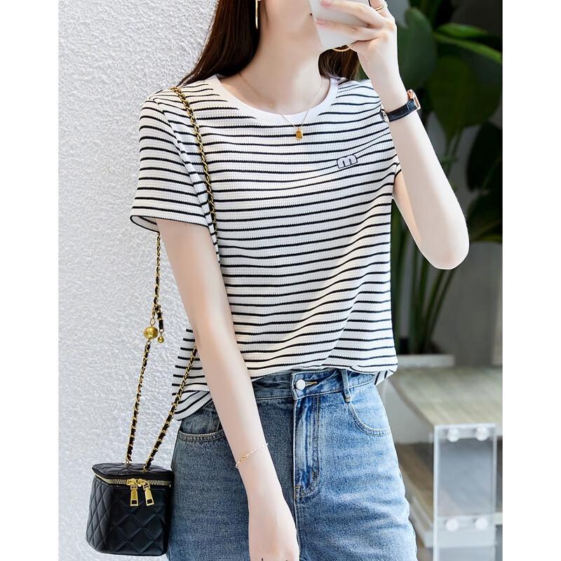 Demana Women s Embroidered Colorblock Waffle T-shirt M
