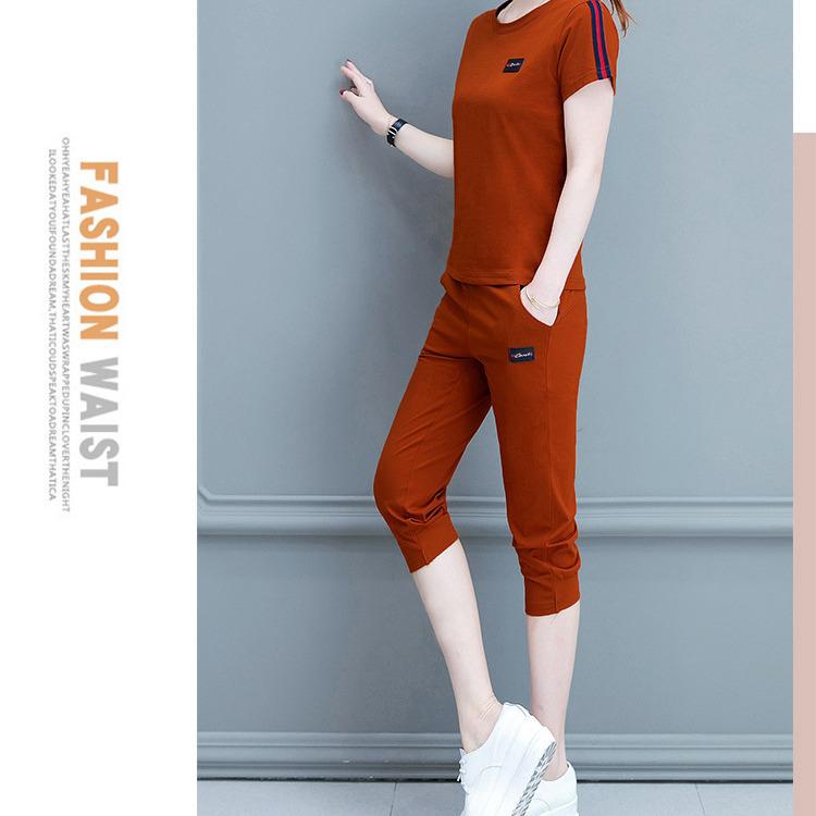 Women's Summer 2025 Cotton Sport Suit: Loose Short Sleeve Top & Cropped Pants Two-Piece Set
