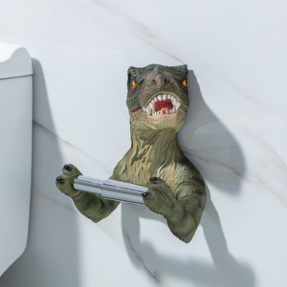 Drill-Free Dinosaur Toilet Paper Holder Wall Mounted Resin Paper Towel Dispenser For Kitchen