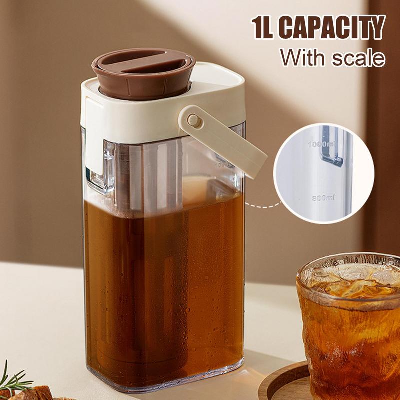 1000ml Kaltkaffee-Bereiter mit Griff Hochkapazitäts-Wasserflasche Sommer Tragbar Säfte Tee Obst Kaffeegeschirr Topf Auslaufsicher