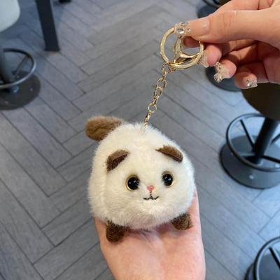 3D Eyes Plush Black Cat Pendant Spinning Tail Cat Plush Keychain  Children's Gifts