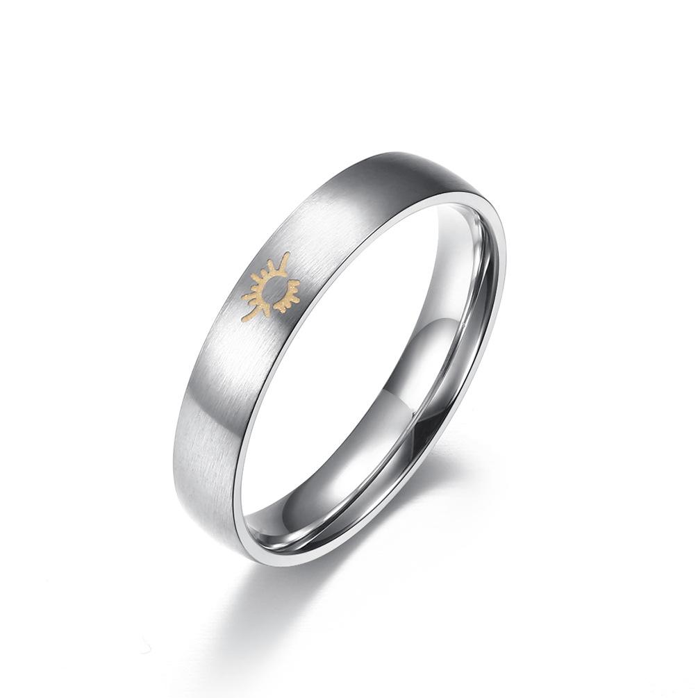 Brushed Minimalist Style Sun Moon Glow In The Dark Couples Ring Temperament Artistic Student Ring Bracelet
