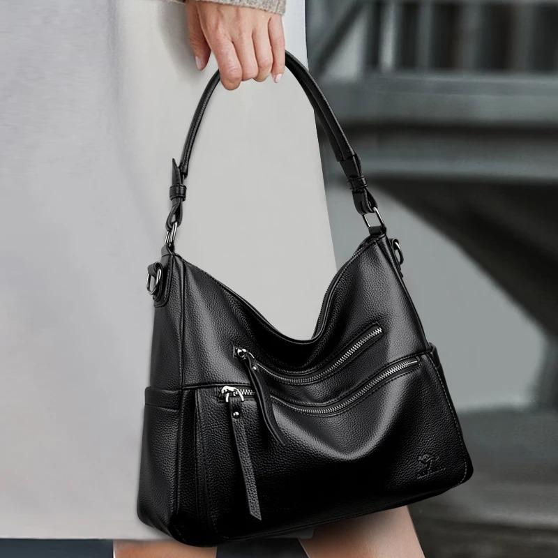 Women Bags Quality Soft Leather Totes Multiple Pockets Casual Shoulder Shopping Bags Fashion Ladies Handbags