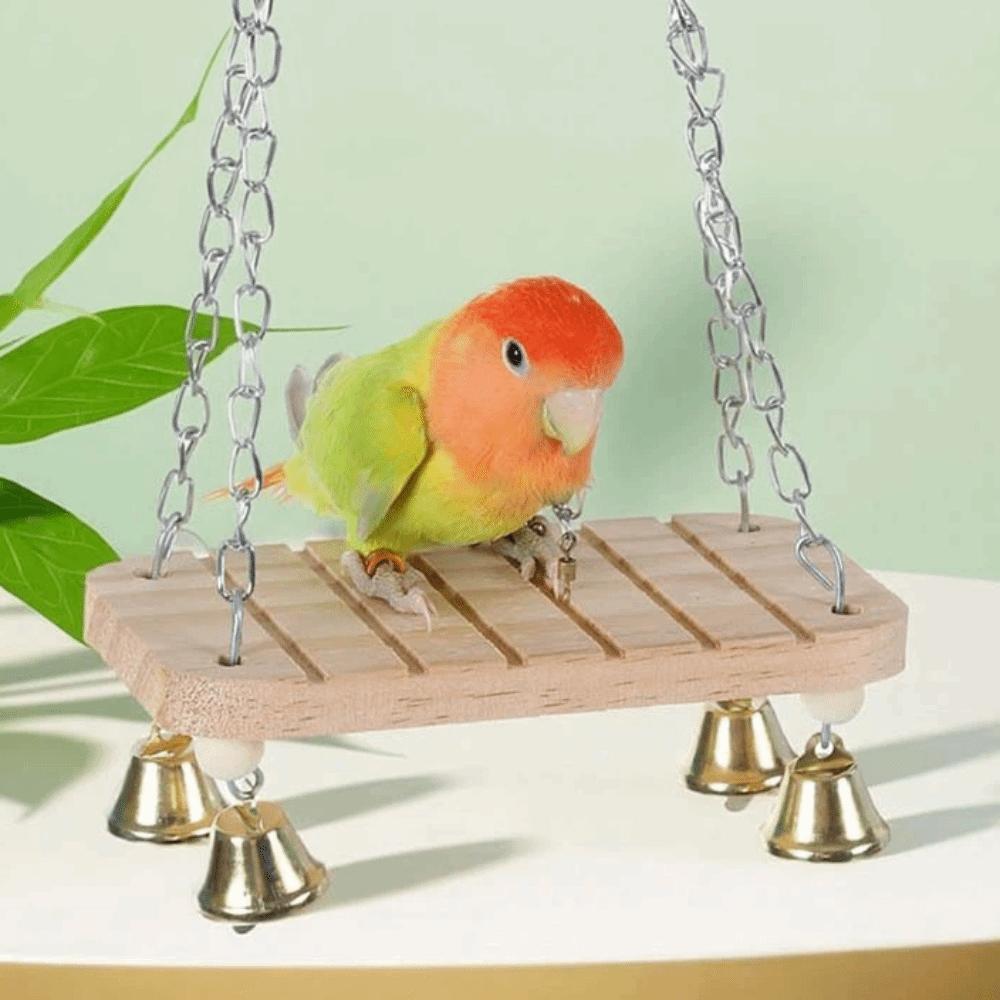 Wooden Bird Hanging Swing with Hook Bird Toy Hammock Parrot Swing Toy Small Pet Entertainment