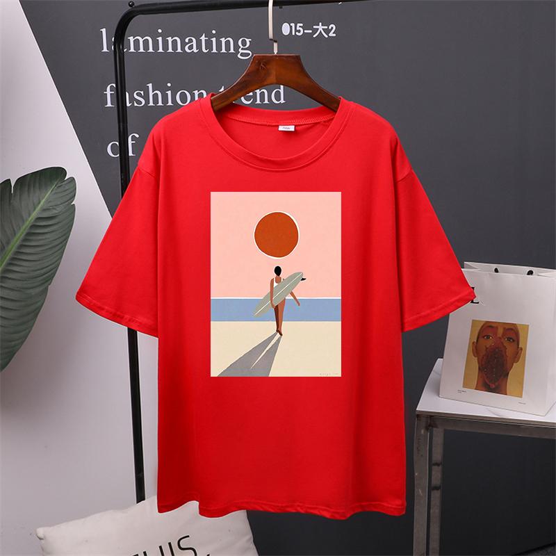 Printed O-neck Short Sleeve T Shirt Women Vintage Graphic Pullover Tees Female Leisure Clothing