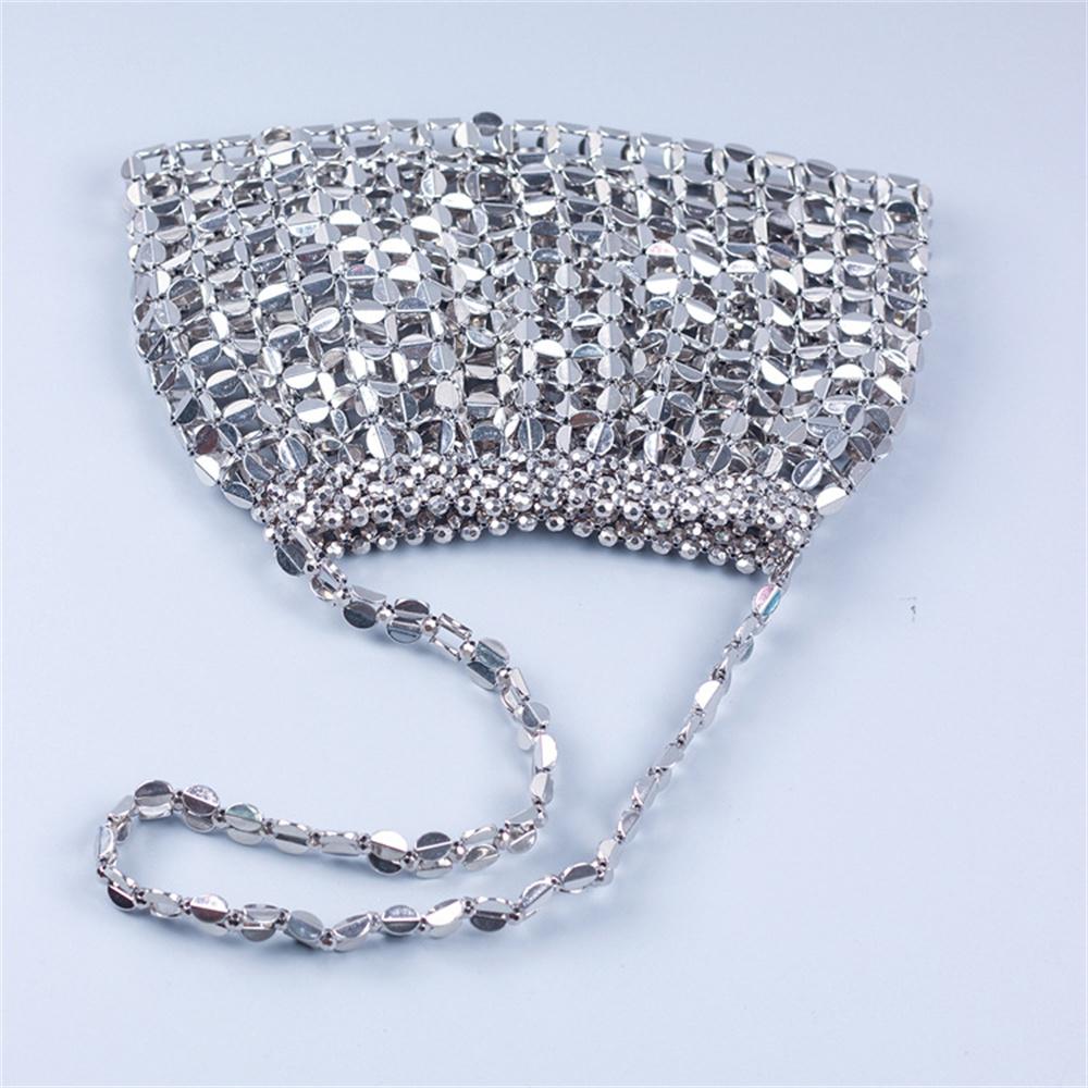 New Handmade Silver Gold Flat Beads Beaded Weaving Large Dumplings Fashion Trendy Shoulder Tote Bag