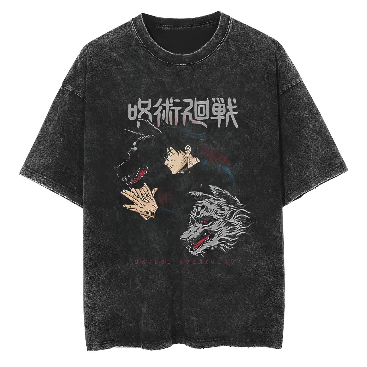 

T Shirt Jujutsu Kaisen Anime Men Vintage Acid Wash Oversized Cotton Shikigami Divine Dog Graphic Tees 3XL