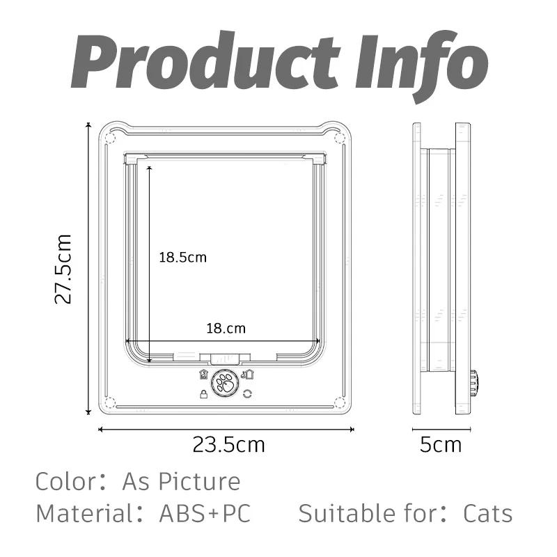 Cat Flap Door with 4 Way Security Lock Controllable Switch Transparent ABS Plastic Gate Puppy Kitten Safety In&out Pet Doors Kit