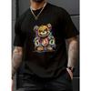 Men's Cotton T-Shirt with Graffiti Bear & Suitable for all-Season Streetwear - Soft Breathable Fabric, Loose Fit Crewneck Tee for Gym & Casual Wear